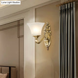 Golden Vintage Opal Glass Bell Shade Sconce Light - Stylish Wall Mount Lighting For Living Room