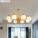 Grace - Opal Sphere Shade Living Room Chandelier Glass 6/8 Lights Macaron Stylish