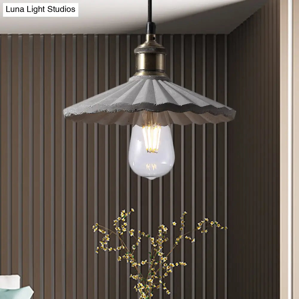 Gray Scalloped Industrial Cement Hanging Light Fixture For Kitchen - 1-Light Suspension