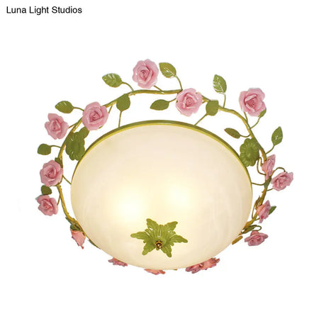 Green 3 - Light Flush Mount Bowl Ceiling Light For Living Room - Country Style (19’/23’ Width)