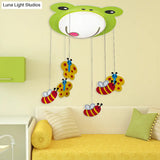 Green Acrylic Fog Flush Mount Light - Butterfly & Bee Cartoon Ceiling Lamp For Baby Bedroom