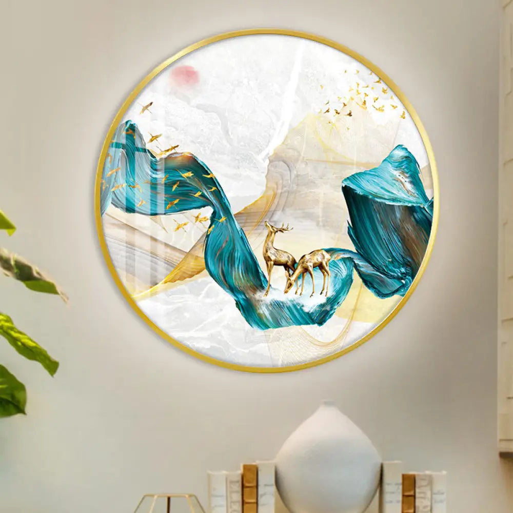 Green Asian Led Wall Mounted Light With Elk Bird And Tree Pattern / A