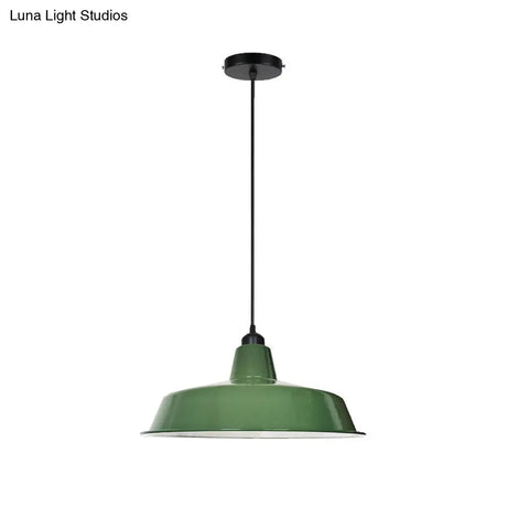 Green Barn Pendant Lamp - Loft Style Metal 1-Bulb Suspension Light For Dining Room