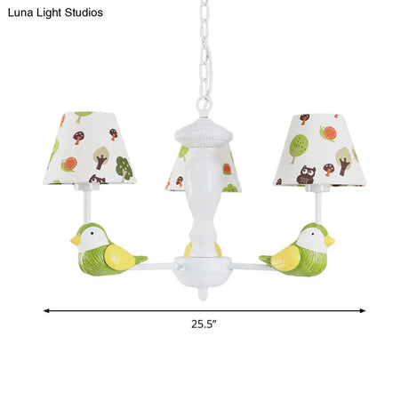 Green Bird Pendant Light: Rustic Metal Chandelier For Child Bedroom