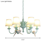 Green Fabric Tapered Shade Chandelier: Vivid Bird Design 6 Lights - Contemporary Hanging Light