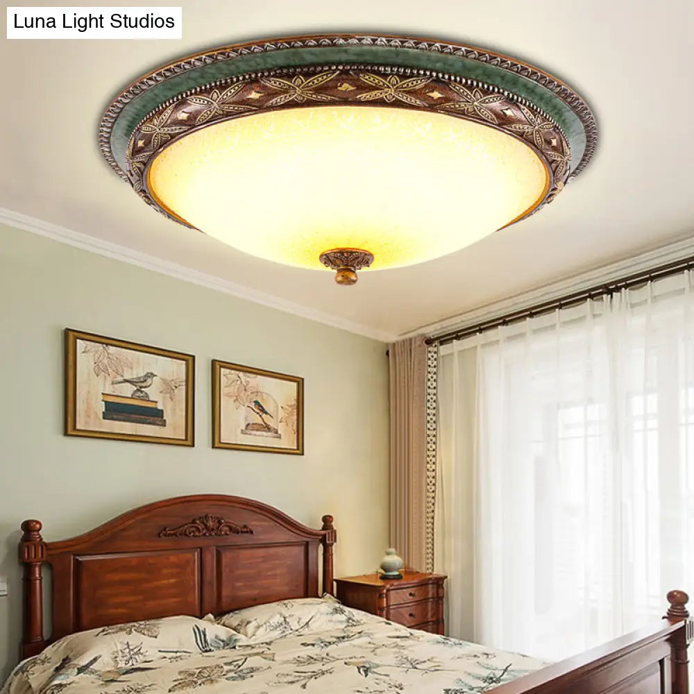 Green Flower Flush Mount Led Ceiling Light - Traditional Resin Design Warm/White