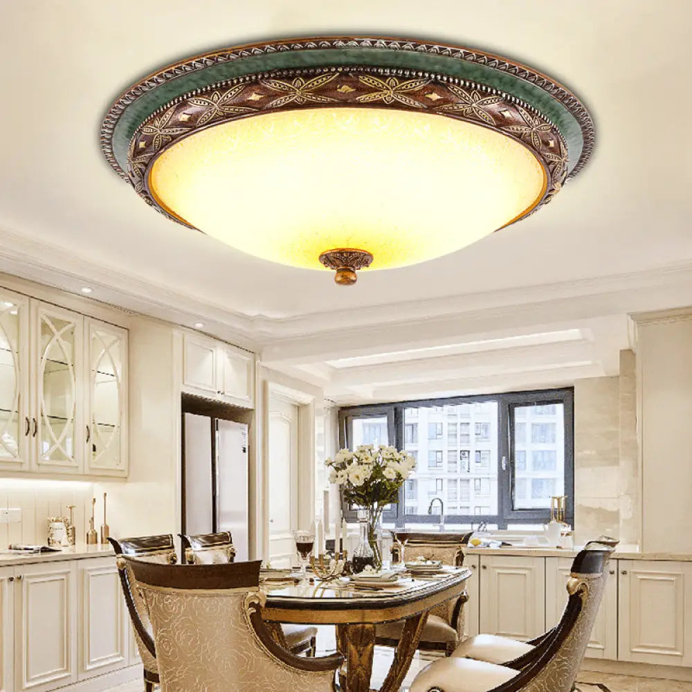 Green Flower Flush Mount Led Ceiling Light - Traditional Resin Design Warm/White