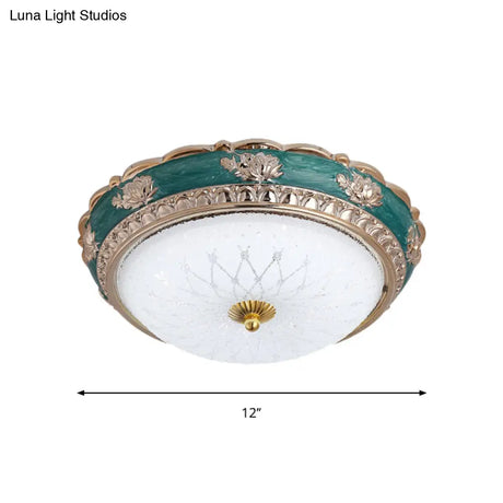 Green Led Bedroom Flushmount Ceiling Light In Rural Style Milky Glass Domed Sizes: 12’/16’/19.5