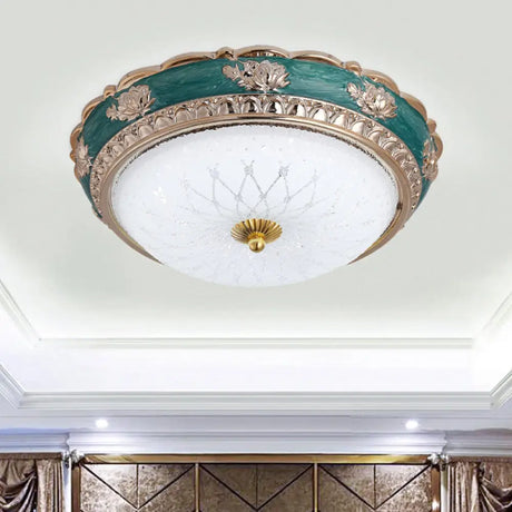 Green Led Bedroom Flushmount Ceiling Light In Rural Style Milky Glass Domed Sizes: 12’/16’/19.5