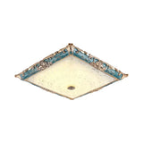 Green Led Flush Mount Ceiling Light With White Glass - Traditional Square Fixture 16/19.5 Width