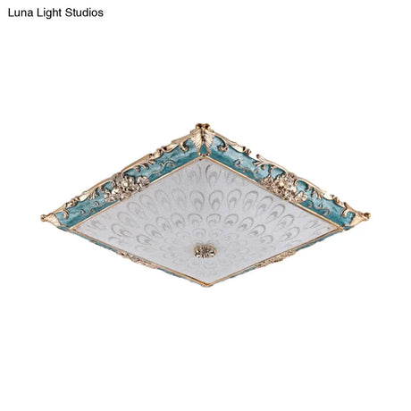 Green Led Flush Mount Ceiling Light With White Glass - Traditional Square Fixture 16’/19.5’ Width