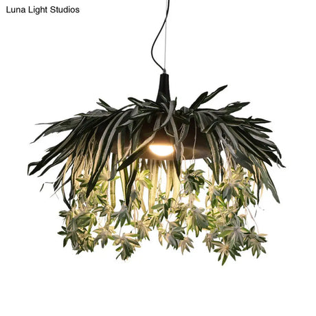 Green Metal Pendant Light With 1 Led Bulb For Restaurant Down Lighting