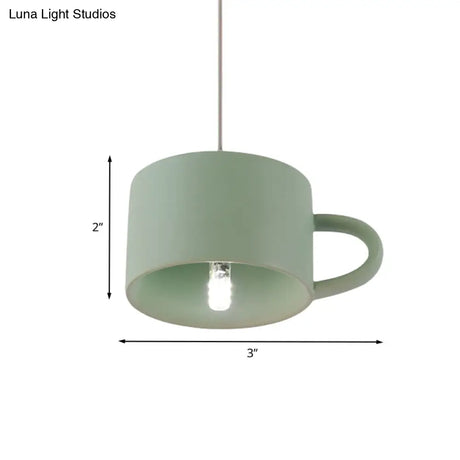 Green Nordic Cup Shape Ceramic Led Pendant Lamp For Modern Restaurants