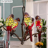 Green Parrot Chandelier - 5-Light Cut Glass Suspension Lamp For Living Room