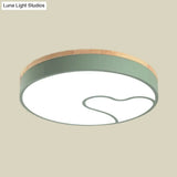 Green/White/Grey Macaron Ceiling Led Light With Wave Pattern And Wood Accent