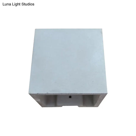 Grey Flush Mount Wall Light Nordic 1 Head - Cube/Cuboid Cement Up & Down Sconce For Stairs 4/5/7