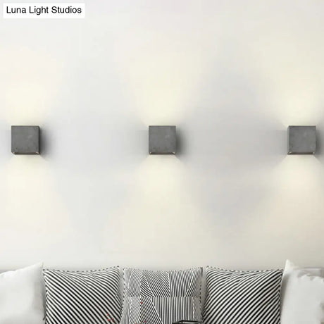 Grey Flush Mount Wall Light Nordic 1 Head - Cube/Cuboid Cement Up & Down Sconce For Stairs 4/5/7