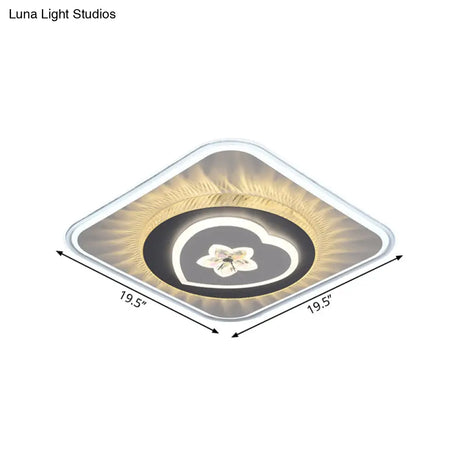 Grey Nordic Square Flush Mount Led Ceiling Light Fixture With Acrylic Design (Round/Heart)