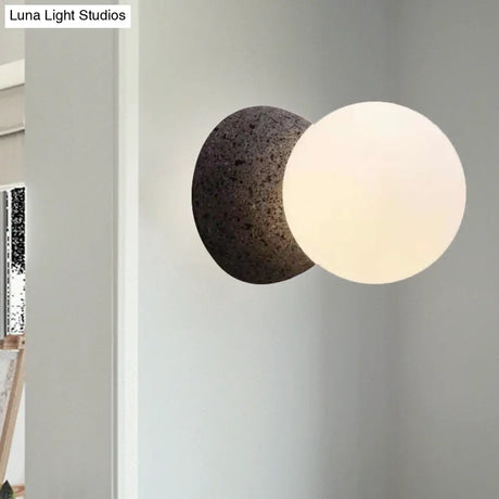 Grey Spherical Wall Sconce With Opal Glass Shade - Minimalist 1-Bulb Lighting Fixture