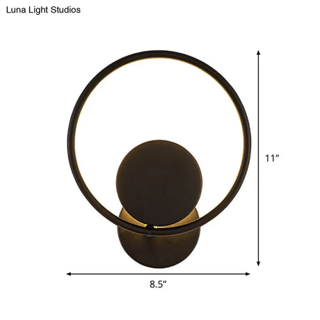 Halo Ring Metallic Sconce Light - Minimalist Black Led Wall Lamp In Warm/White