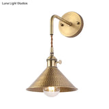 Hammered Cone Metal Wall Lamp - Industrial Sconce Light Fixture (1 Head) Antique Brass/Brushed Brass