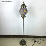 Hand-Crafted Vintage Glass Floor Lamp In Red/Blue/Green Sphere Stand