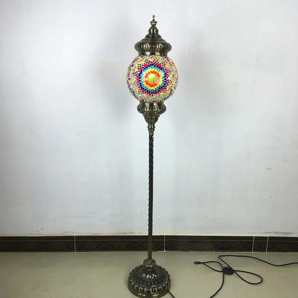 Hand-Crafted Vintage Glass Floor Lamp In Red/Blue/Green Sphere Stand Yellow-Red