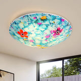 Hand - Cut Blue Glass Tiffany Flower Bowl Flush Light Fixture - 16’ Or 19.5’ Wide With 3 4