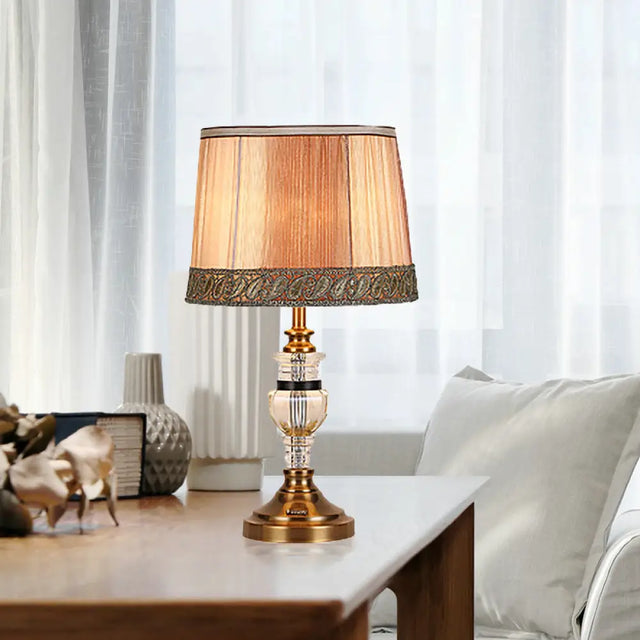 Hand-Cut Crystal Nightstand Lamp: Modern Urn-Shaped Task Lighting In Brown