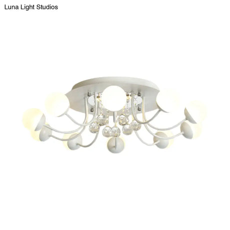 Hand-Cut Crystal Sphere Ceiling Light With Modern Design: 10/12-Head Black/White Mounting For