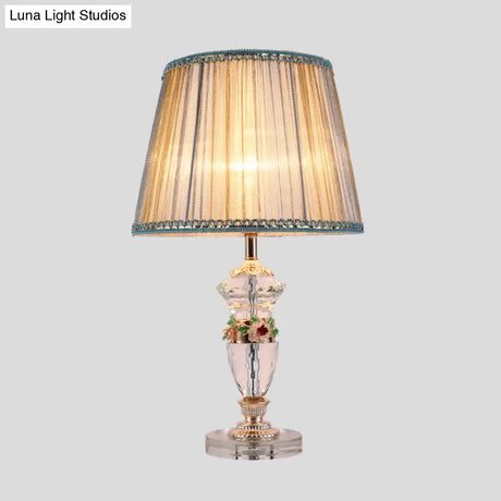 Hand-Cut Crystal Urn-Shaped Task Lighting: Modernist 1-Bulb Reading Light (Blue/Beige)