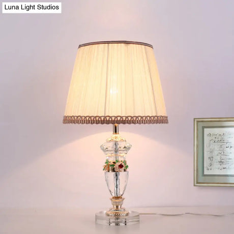 Hand-Cut Crystal Urn-Shaped Task Lighting: Modernist 1-Bulb Reading Light (Blue/Beige)