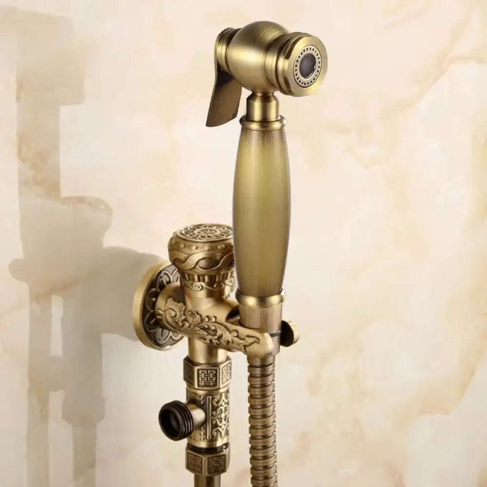Hand Held Bidet Sprayer Douche Toilet Kit Antique Brass Shattaf Shower Head Gold Copper Valve Set Jet Toilet Bidet
