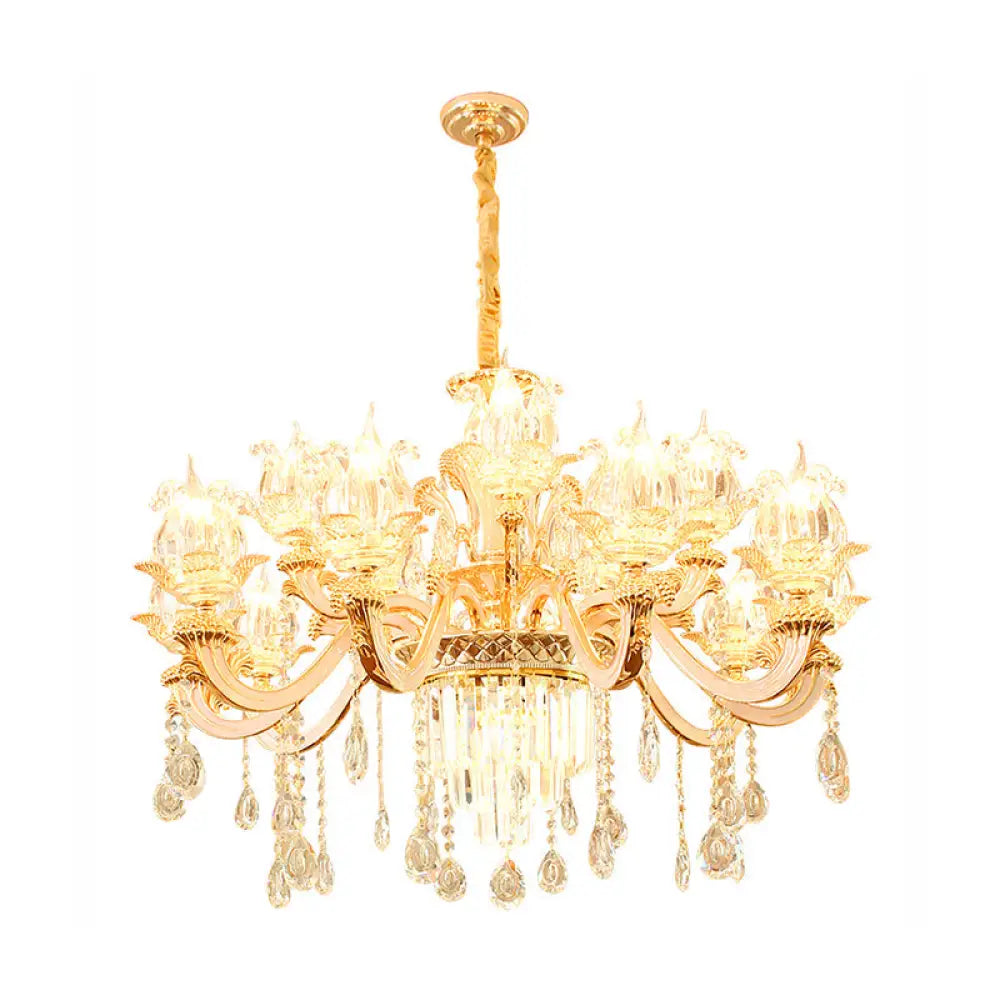 Handblown Glass Floral Vintage Chandelier Pendant Light With Crystal Accent 12 / Dark Weathered Zinc