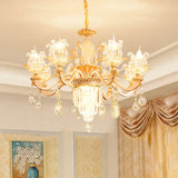 Handblown Glass Floral Vintage Chandelier Pendant Light With Crystal Accent 8 / Dark Weathered Zinc