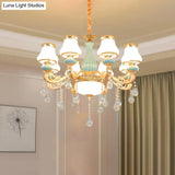 Handblown Glass Gold Chandelier Pendant With Crystal Accent - Retro Bud Light Fixture