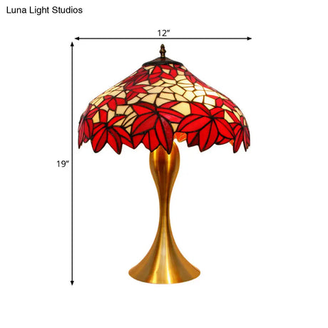 Handcrafted Stained Glass Night Light Desk Lamp In Red With Pull Chains