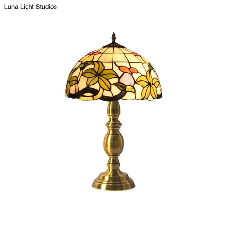 Handcrafted Vintage Dome Table Lamp With Floral Pattern Perfect Nightstand Lighting
