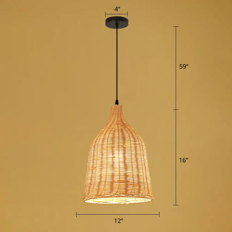 Handmade Asian Style Bamboo Ceiling Light Wood Fixture - Restaurant Hanging With 1 Bulb / B