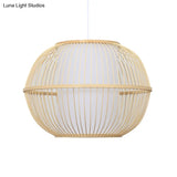 Handmade Asian Style Bamboo Hanging Light Fixture - 12/14 Width 1-Light Beige Suspended Lamp With