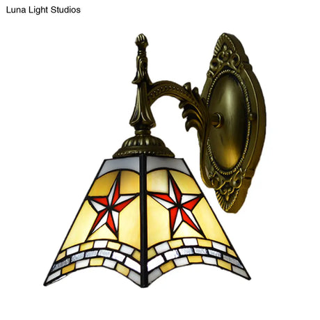Handmade Stained Glass Star Sconce Lamp - 1 Light Mission Wall Lighting For Corridor