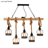 Hang-It-Out Farmhouse Pendant Lamp - Bottle Shaped Cage Design With Wood & Metal For Restaurants