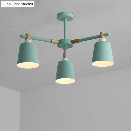 Hanging Nordic Metal Bedroom Chandelier With Wooden Joint - Horn Shade Ceiling Light Fixture