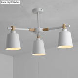 Hanging Nordic Metal Bedroom Chandelier With Wooden Joint - Horn Shade Ceiling Light Fixture
