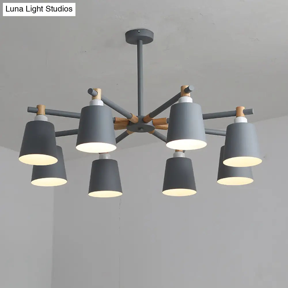 Hanging Nordic Metal Bedroom Chandelier With Wooden Joint - Horn Shade Ceiling Light Fixture