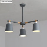 Hanging Nordic Metal Bedroom Chandelier With Wooden Joint - Horn Shade Ceiling Light Fixture