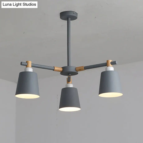 Hanging Nordic Metal Bedroom Chandelier With Wooden Joint - Horn Shade Ceiling Light Fixture