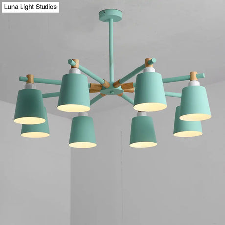 Hanging Nordic Metal Bedroom Chandelier With Wooden Joint - Horn Shade Ceiling Light Fixture