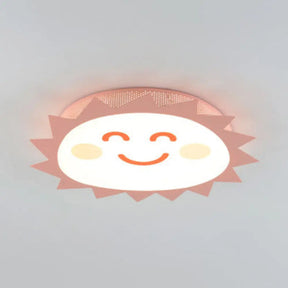 Happy Cartoon Sun Flush Mount Light: Fun & Gentle Led Ceiling Light For Kindergarten Pink / White