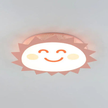 Happy Cartoon Sun Flush Mount Light: Fun & Gentle Led Ceiling Light For Kindergarten Pink / White